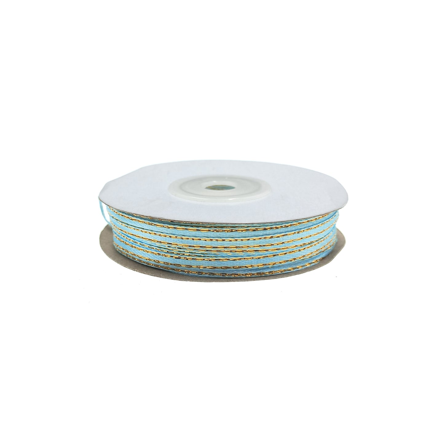 cinta lurex dorado borde celeste satin tela