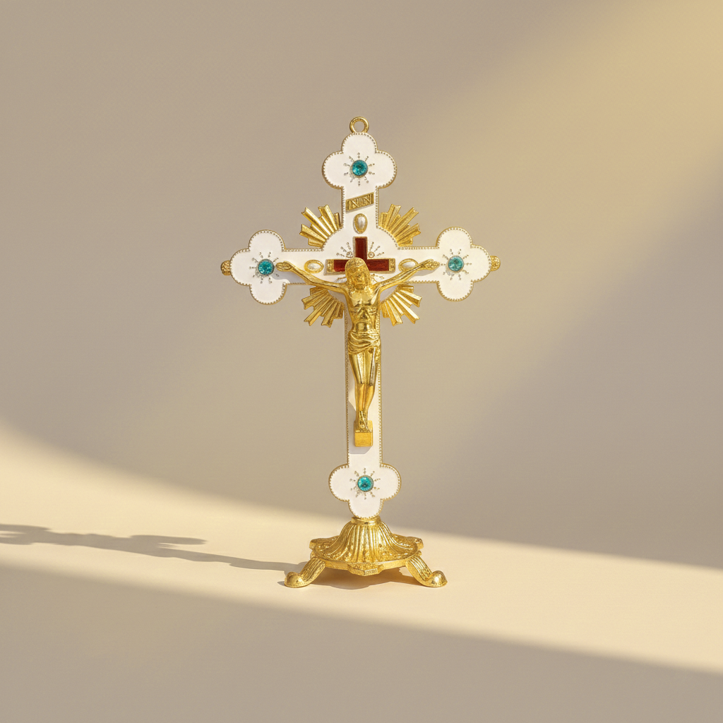Crucifijo Cruz Dorado con Blanco 18 cms Altar o Colgante