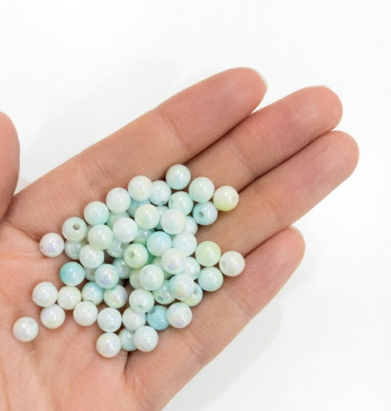 Cuentas redondas Perlas 6mm blanco con verde