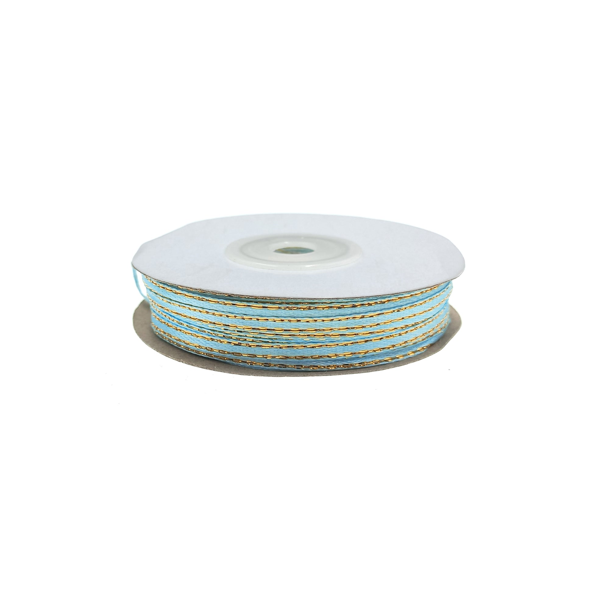 cinta lurex dorado borde celeste satin tela