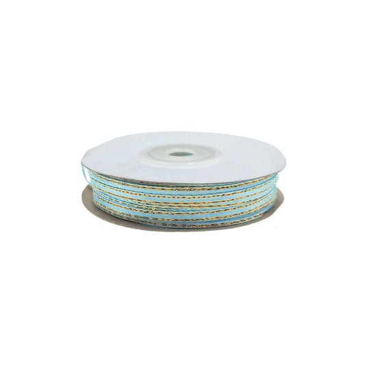 cinta lurex dorado borde celeste satin tela
