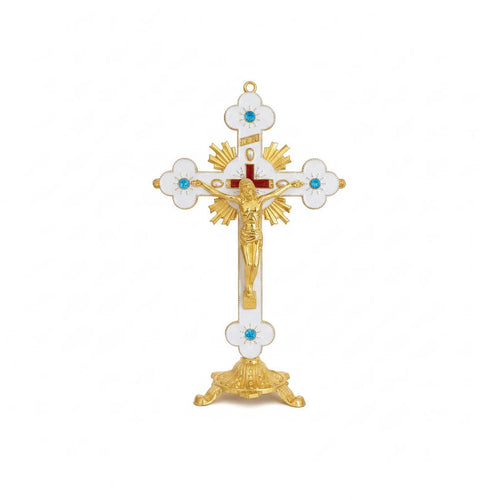 Crucifijo Cruz Dorado con Blanco 18 cms Altar o Colgante