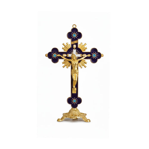 Crucifijo Cruz Dorado con Azul 18 cms Altar o Colgante