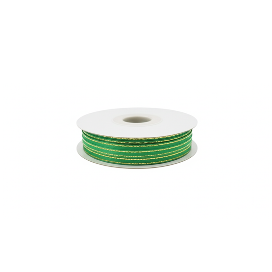 Cinta de 3mm con Borde Dorado 50mts Verde Navidad