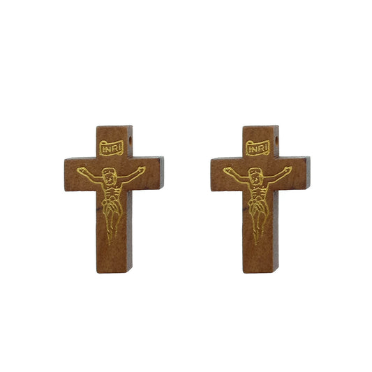Cruz Colgante de Madera Cafe Claro Inri Religioso 3,2 cms x 2 cms