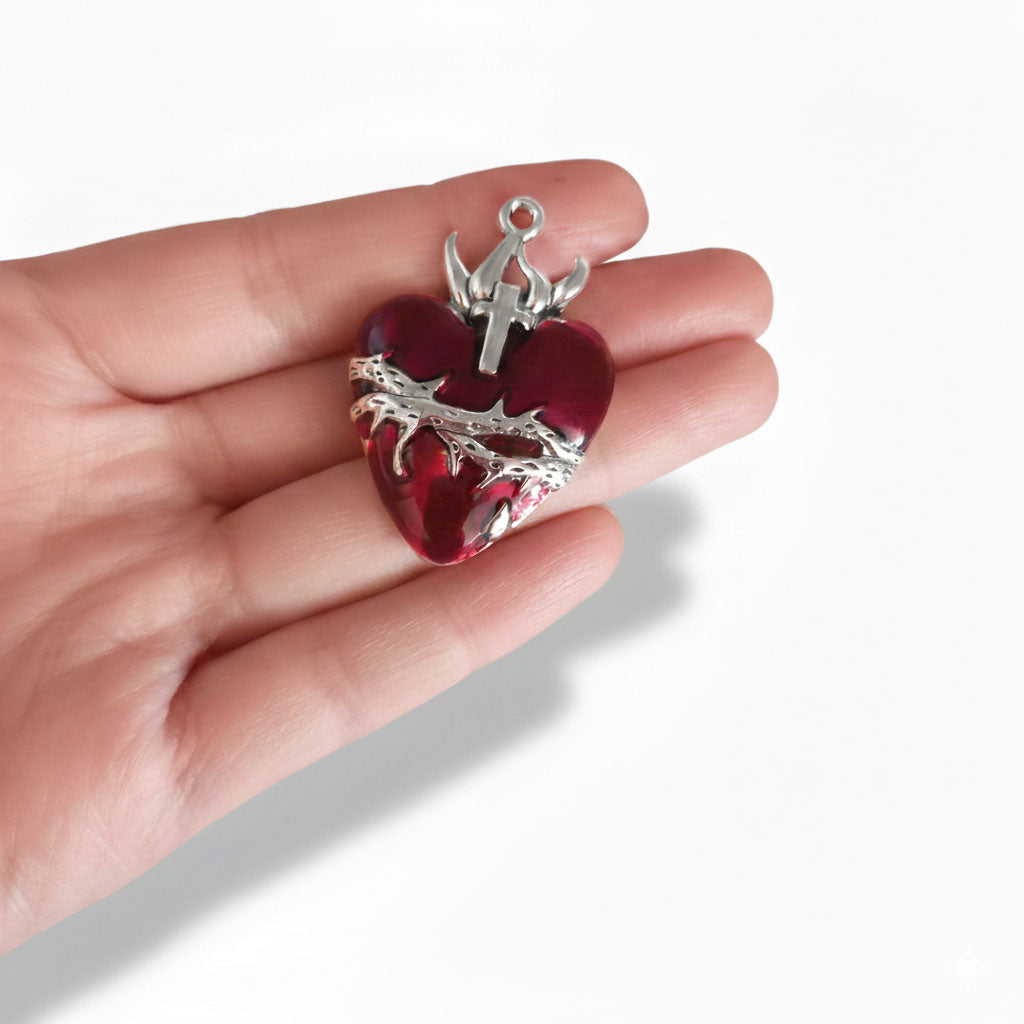 Dije Corazon Sagrado Rojo Cruz por Unidad