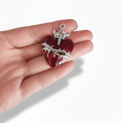 Dije Corazon Sagrado Rojo Cruz por Unidad