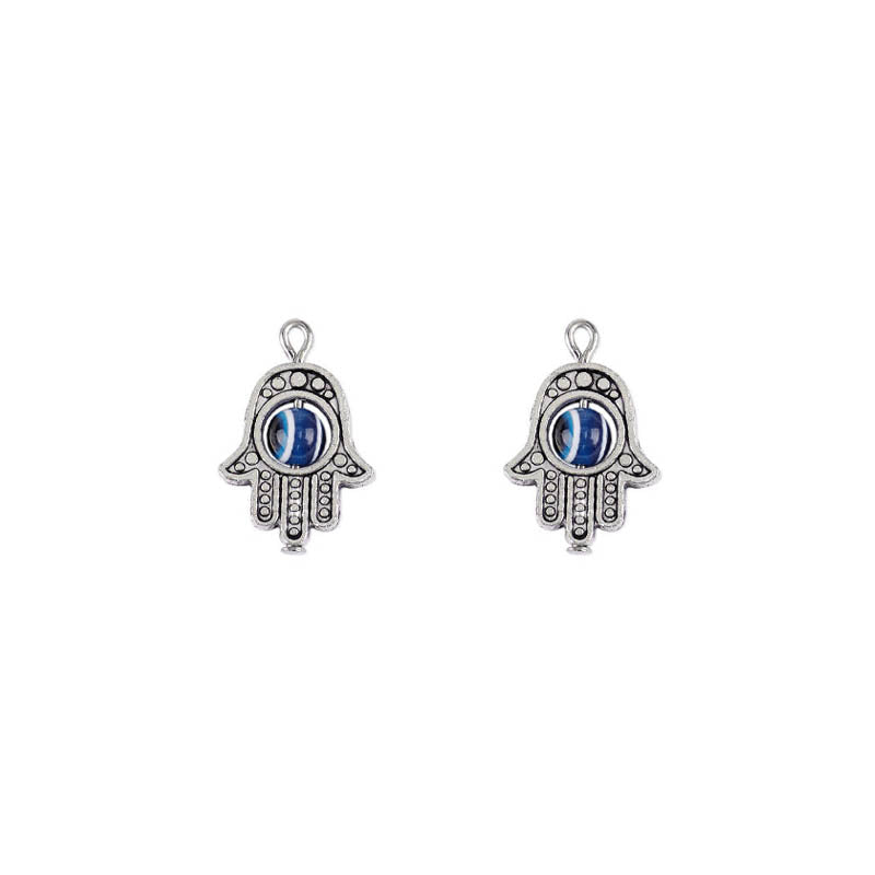 Dije Mano Fatima Ojo Turco Azul 20x13mm - Bisuteria