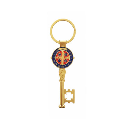 llavero san benito recuerdo religioso catolico dorado proteccion