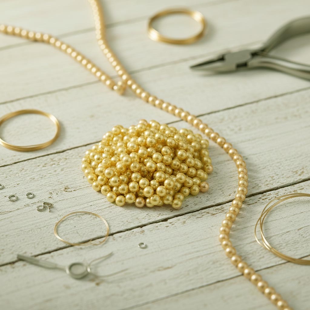Perlas Fantasía Dorado 6mm